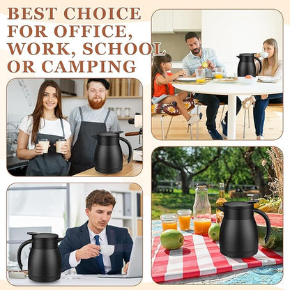Norme 2 Pcs Thermal Coffee Carafe Insulated Stainless Steel Coffee Carafe for Hot Liquid Vacuum Thermal Pot Creamer Pitcher Dispenser with Brushes Keeping Hot Water Milk (Black,17 oz)