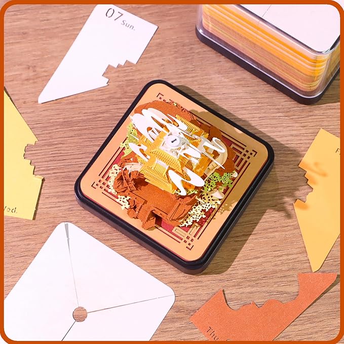 3D Calendar 2026 Time Piece Calendar 3D Memo Pad Tear Away Carving Art Notepad Paper Sculpture Artwork for Sticky Note Record DIY Christmas Gift Office Desktop Decoration-Laojun Mountain