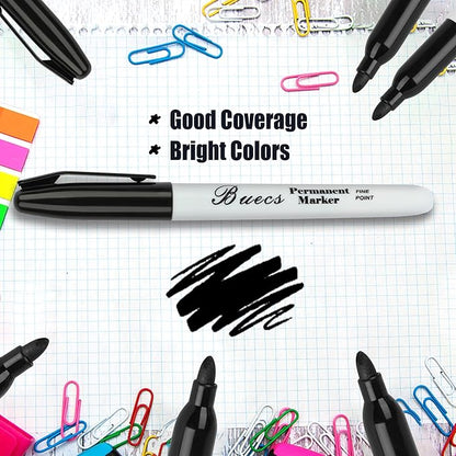 Permanent Markers, 128 Count Black Permanent Markers, Fine Point, Waterproof & Smear Proof Markers, Quick Drying, Office Supplies for School, Office, Home
