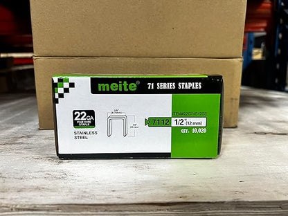 meite 71/12 22 Gauge 304 Stainless Steel Upholstery Staples, 3/8-Inch Crown with 1/2-Inch Leg Length, Heavy Duty Staples for Construction, Furniture, Crafts & DIY Projects (1 Box)