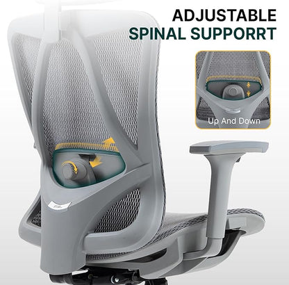 Mesh Ergonomic Office Chair,High Back Mesh Gaming Chair with Lumbar Support,Adjustable Headrest and Armrests for Home Office Desk Chair (Americana, Grey)
