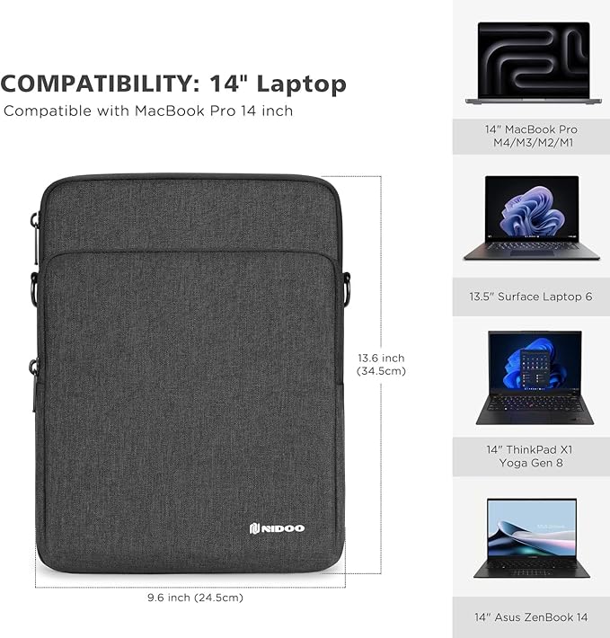 NIDOO 14 inch Laptop Sleeve Protective Computer Carrying Case Bag for 14" ThinkPad E14 Gen 4/ T14s Gen 5/ ThinkPad X1 Carbon Gen 12/14" MacBook Pro M4 M3 / Asus ZenBook 14/13.5" Surface Laptop 6 5
