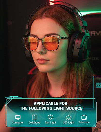 TIJN Blue Light Blocking Glasses Dual AR Coatings Amber Orange Lens for Computer Gaming