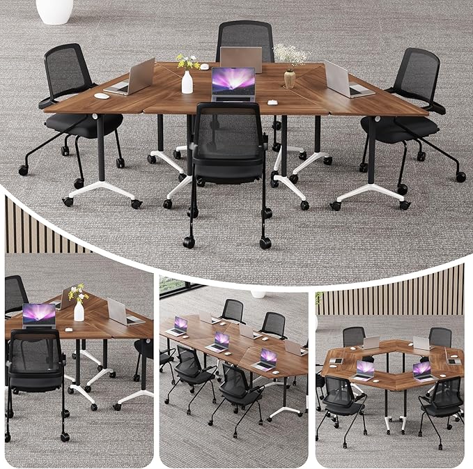 Conference Room Table, Folding Conference Table with Flip-Top Design, Mobile Seminars Dynamic Meetings Training Tables for Offices, Classrooms, and Meeting Room (8, X1915-T, 70.8)