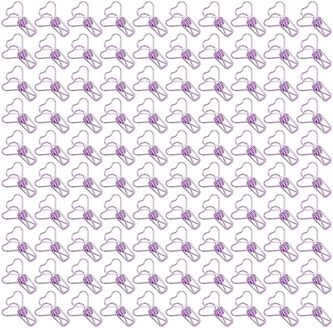 Clips in Assorted Sizes, Medium Metal Paper Clips, 100 Pcs Rose Gold - Strong Clamping Force, Hollow Heart Shape, Cute Office Document Accessories (Purple)