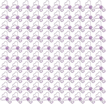 Clips in Assorted Sizes, Medium Metal Paper Clips, 100 Pcs Rose Gold - Strong Clamping Force, Hollow Heart Shape, Cute Office Document Accessories (Purple)