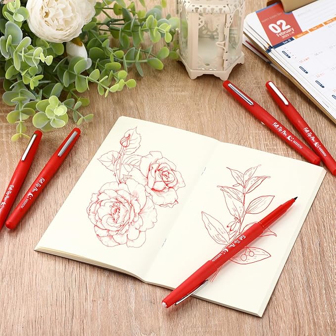 36 Pcs Felt Tip Pens 0.7mm Medium Point Colored Felt Tip Pens for Journaling Planner Writing Note-taking Art Office and School Supplies(Red)