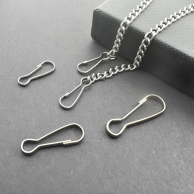 60 pcs Stainless Steel Small Spring Hooks 1.57inch/40mm Lanyard Clasp Zipper Snap Clips for Key Chain ID Card Badge Holders