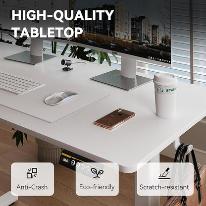 Electric Standing Desk 48"x24" Adjustable Height Stand Up Desk with Lockable Wheels Ergonomic Sit Stand Desk for for Work Office Home Computer Workstation (White)