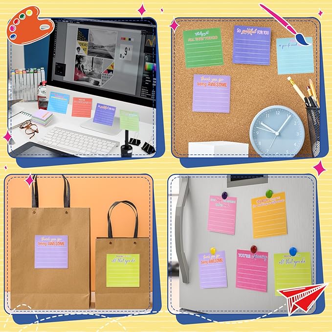 Yinder 12 Pcs Employee Appreciation Sticky Notes Xmas Gift Bulk Motivation Note Pads Mini Inspirational Note Gift for Teacher Nurse Staff Coworker Office Supply 3 x 3'' (Appreciation,Dark Color)