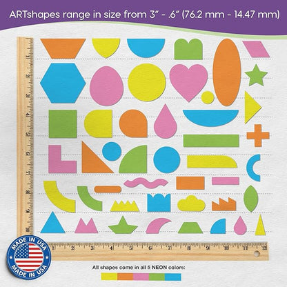 ARTshapes 840 pc Creative Paper Shapes Pack with 70+ Idea Guide - US Made Card Stock - Punch Out Funky DIY Craft Supplies for Whimsical Art Designs, Paper Crafts, and Pattern Play 5 Neon Colors