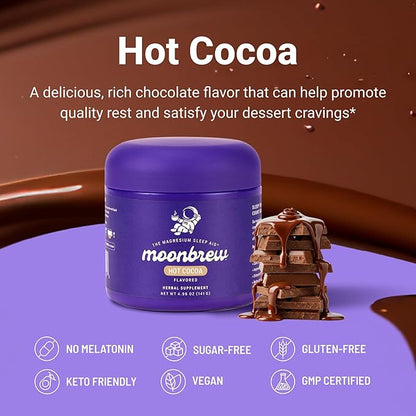 MoonBrew Nighttime Magnesium Hot Cocoa, Natural Sleep Aid Drink Mix for Adults, 2-Pack - Calming Melatonin-Free Sleep Support - Sleepy Hot Chocolate Powder with L-Theanine, Chamomile & Zinc Glycinate