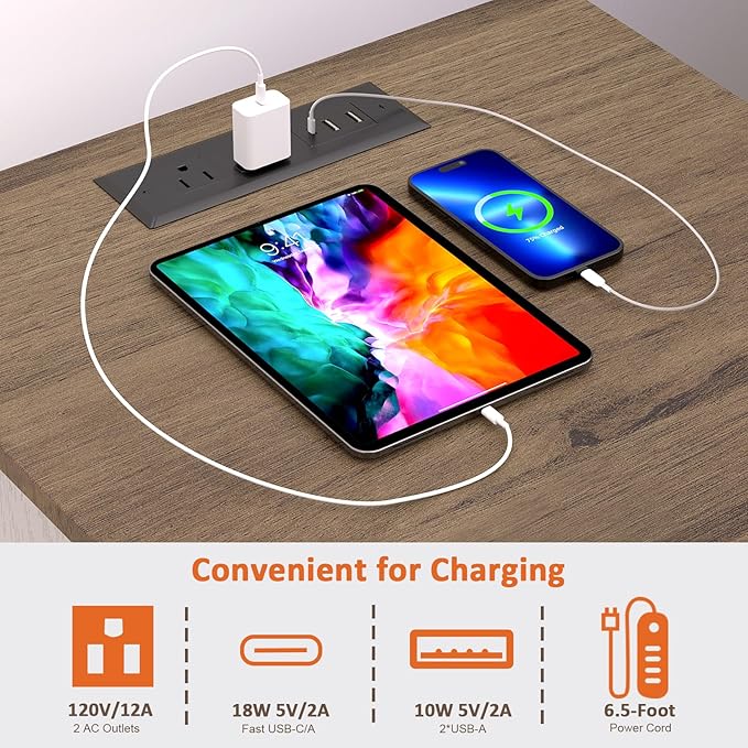 Rresyet LED End Table with Charging Station, White Nightstand with Drawer and Storage, Adjustable Shelf, Wooden Bedside Table for Bedroom & Living Room