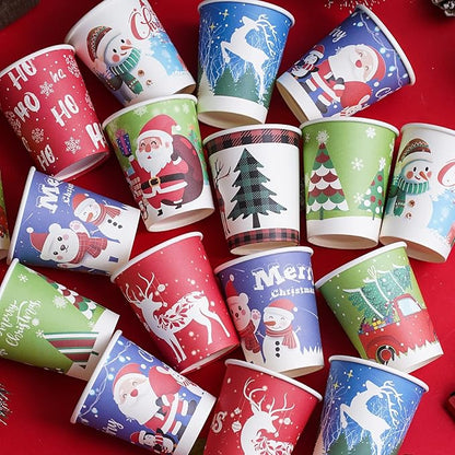 Christmas Cups - 9 oz Disposable Paper Coffee/Tea Cups, 10 Holiday Designs, 50 Pack Party Supplies for Hot and Cold Drinks