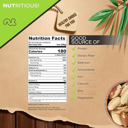 NUT CRAVINGS - Raw Brazil Nuts, Unsalted, No Shell, Whole, (80oz - 5 LB) Bulk Nuts Packed Fresh in Resealable Bag - Kosher Healthy Snack, Food Assortments