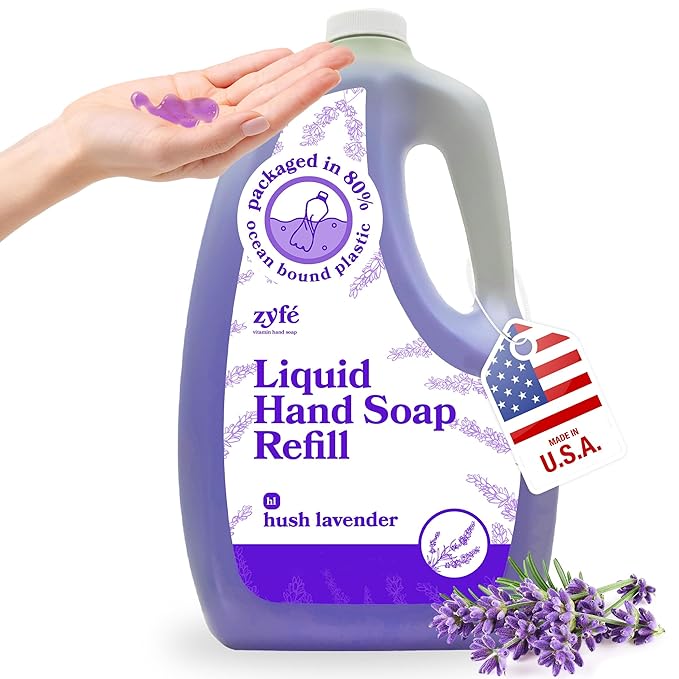 Liquid Hand Soap Refills - Non-Toxic, Plant-Derived Vitamin Infused with Essential Oils - Kitchen Hand Soap Refill & Bathroom Essentials Handsoap Hand Wash - Hush Lavender Scent, 64oz