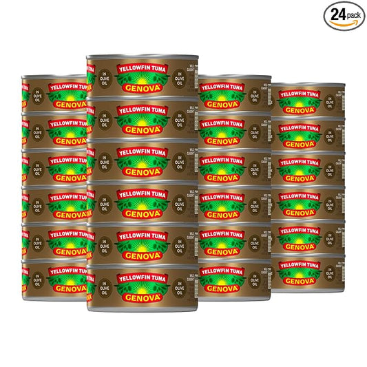 Genova Premium Yellowfin Tuna in Olive Oil, 5 Ounce Cans, 24-Pack – Nutrient Rich, High Protein Canned Tuna Fish - Delicious, Easy, Nutritious Ready to Eat Meals