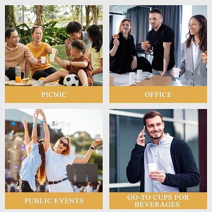 three leaf 8 Oz. Disposable Paper Cups, (White) 500 Ct. (10 Packs Of 50), Hot/Cold Cup For Coffee, Water, Tea, Juice, Picnic, Party, Travel And Events