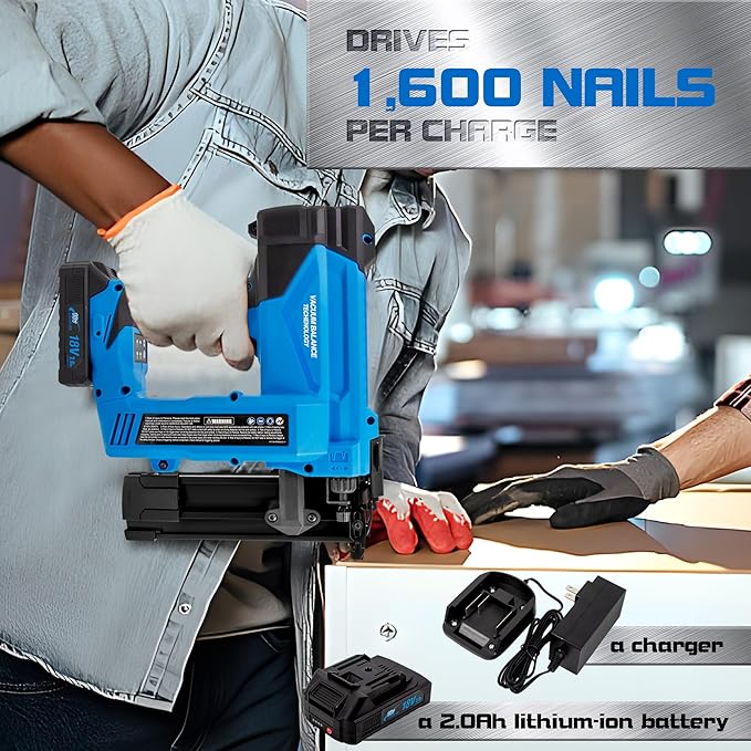 Cordless Brad Nailer with Battery, 2-In-1 Electric Nail Gun/Staple Gun Drives 1600 Nails per Charge, 18 Gauge 5/8’’ to 2’’ Nails and 1/2’’ to 1-5/8’’ Staples