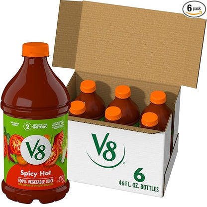 V8 Spicy Hot 100% Vegetable Juice, 46 fl oz Bottle (6 Pack)