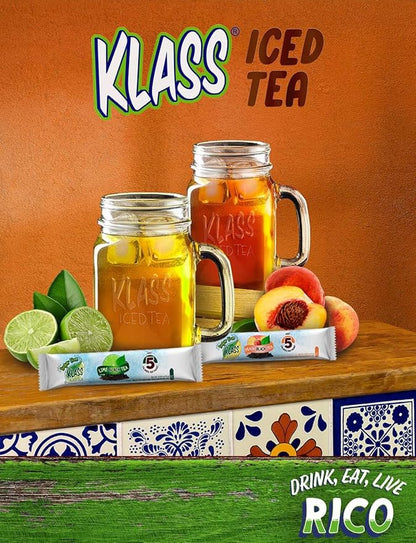Klass Iced Tea Drink Mix - Sugar Free Variety Pack - Peach & Lime Black Tea On-The-Go! (44 Count Powder Stick Packs) 5 Calories Per Packet