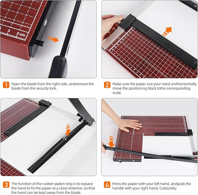 A3 Paper Cutter Paper Trimmer Heavy Duty Paper Slicer with Safety Guard and Blade Lock 18" Cut Length. Guillotine for Cardstock Metal Base Wide Use for Office, School, Home(Red)