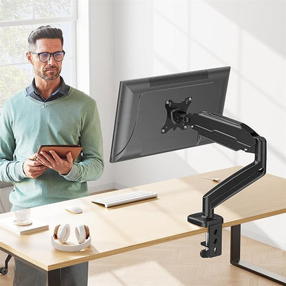 MOUNT PRO Single Monitor Desk Mount - Articulating Gas Spring Arm, Removable VESA Monitor Mount Computer Monitor Stand with Clamp and Grommet Base Fits 13 to 32 Inch Screen, VESA 75x75, 100x100, Black