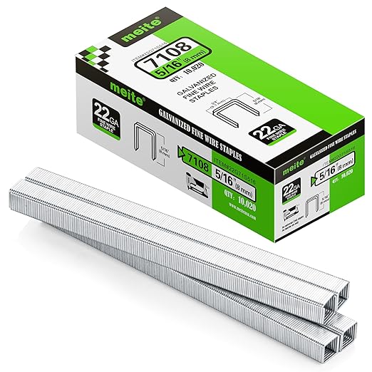 meite 22 Gauge 71 Type 3/8" Crown Wide 5/16" Leg Length Galvanized Staples for Upholstery Stapler, 10,020 Counts/Box (1 Case - 20 Boxes)