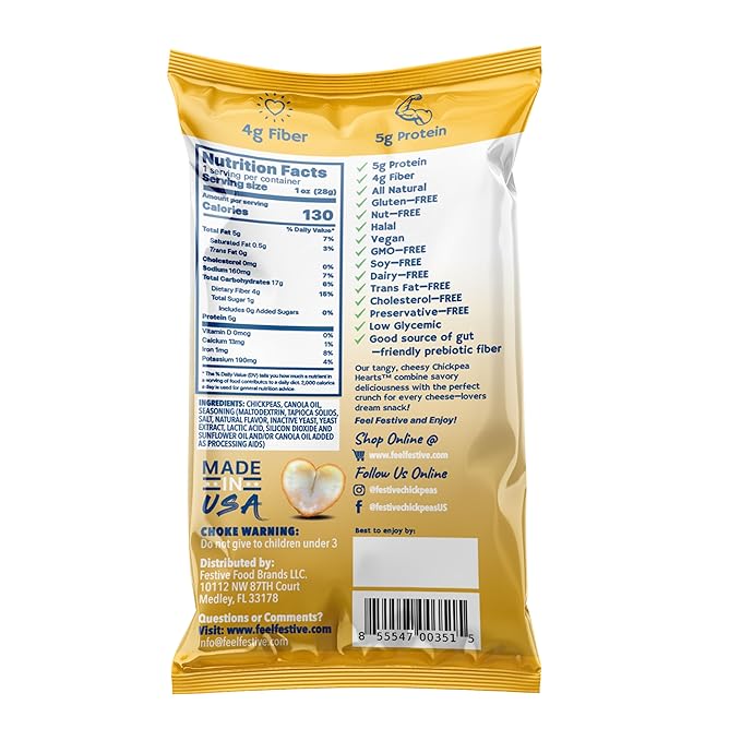Feel Festive 12 Bags 1-oz White Cheddar Crunchy Roasted Chickpeas Protein Snack Pack - Healthy Garbanzo Beans Non-GMO Vegan Gluten-Free Soy-Free Balanced Macro Nut Free, Individual Convenient Portions