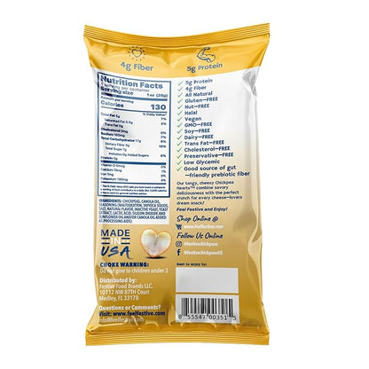 Feel Festive 12 Bags 1-oz White Cheddar Crunchy Roasted Chickpeas Protein Snack Pack - Healthy Garbanzo Beans Non-GMO Vegan Gluten-Free Soy-Free Balanced Macro Nut Free, Individual Convenient Portions