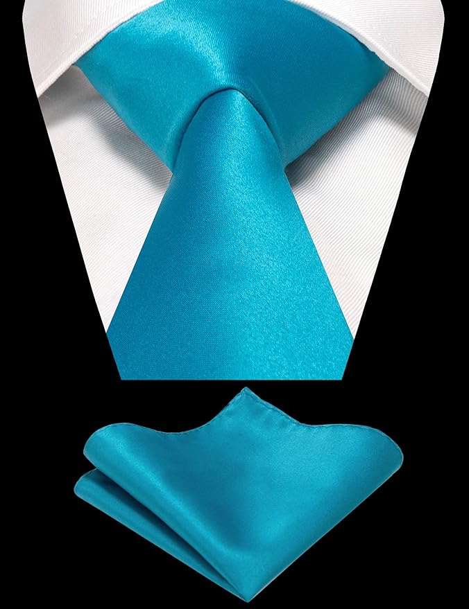 RBOCOTT Solid Color Tie and Pocket Square Hankerchief with Lapel Pin Set for Men