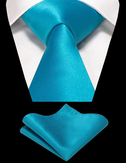 RBOCOTT Solid Color Tie and Pocket Square Hankerchief with Lapel Pin Set for Men