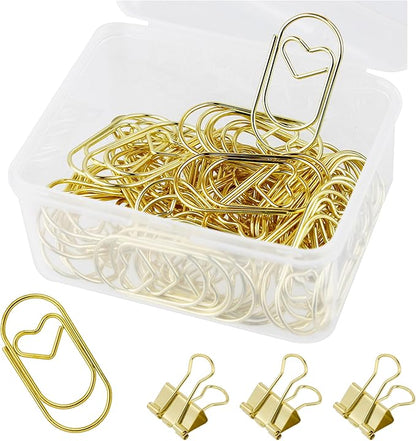 50 Pcs Large Heart Paper Clips Fancy Paperclips Smooth Finish Jumbo Wide Clips for Paper Non Skid, Funny Stainless Steel Cute Paper Clips Shapes Office Supplies (Gold)