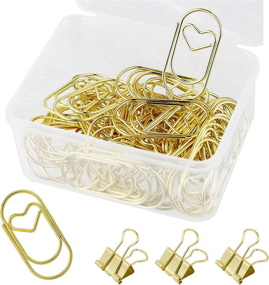 50 Pcs Large Heart Paper Clips Fancy Paperclips Smooth Finish Jumbo Wide Clips for Paper Non Skid, Funny Stainless Steel Cute Paper Clips Shapes Office Supplies (Gold)