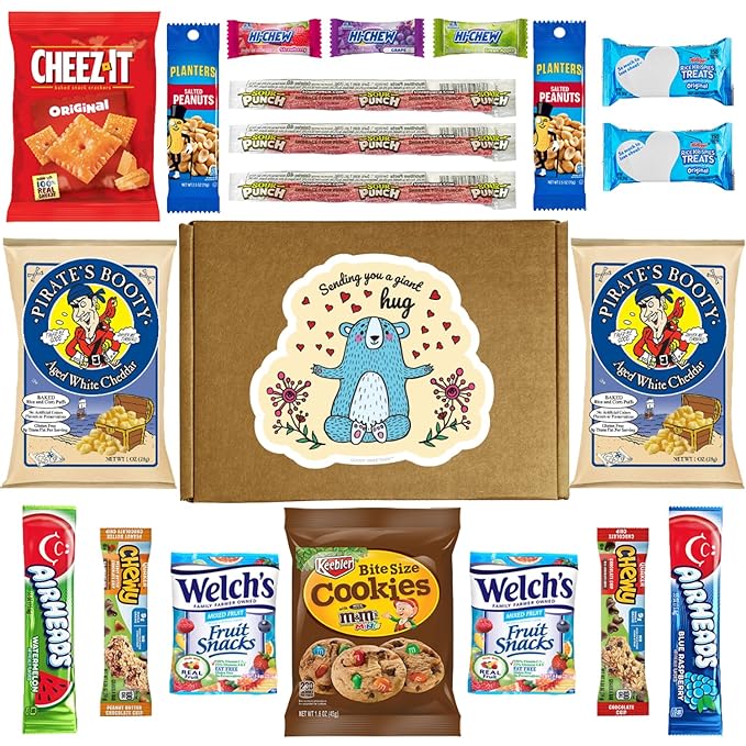 Hangry Kits Sending a Giant Hug For Men And Women - Send-A-Hug Basket Care Package for Men, To A Friend Or Loved One In Hospital, After Surgery Or Sickness. Recovery. Delicious Variety Of Comforting Snacks