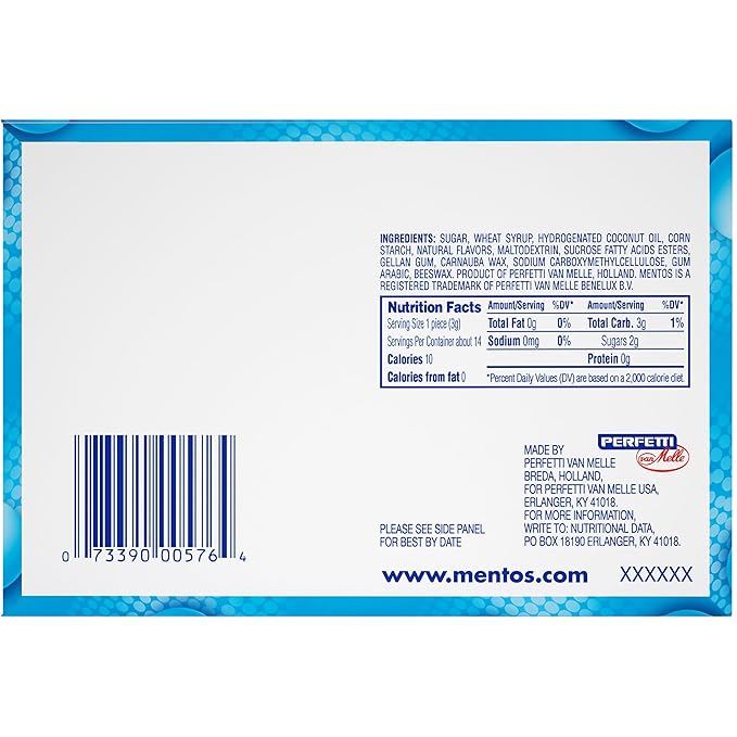 Mentos Chewy Mint Candy Roll, Mint, Non Melting, Party, 14 Count (Pack of 15) - Packaging May Vary