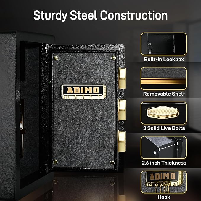 ADIMO Safe with Interior Drawer, 2.8 Cuft Heavy-Duty Steel Safe Box w/LCD Digital Screen, Diamond Reinforced Lock, Dual Alarm System w/Fireproof Waterproof Money Bag, Money Box of Documents Cash