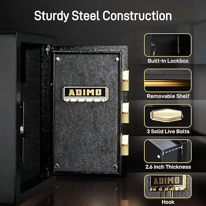 ADIMO Safe with Interior Drawer, 2.8 Cuft Heavy-Duty Steel Safe Box w/LCD Digital Screen, Diamond Reinforced Lock, Dual Alarm System w/Fireproof Waterproof Money Bag, Money Box of Documents Cash