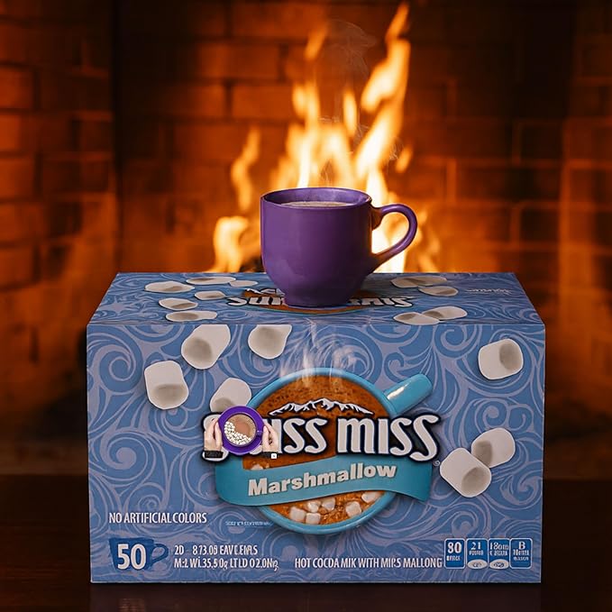 Hot Cocoa Mix with Marshmallows, Rich & Creamy Instant Chocolate Drink, Single-Serve Packets (50 Count) – Perfect Winter Beverage for Family, Kids & Parties
