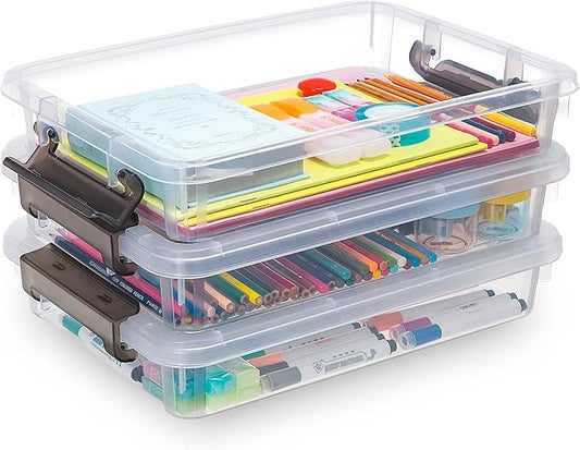 3 PCS Plastic Storage Bins with Lids Portable Project Case Water Resistant Plastic Containers for Organizing Document,A4 Paper,Photo,Letter,Scrapbook