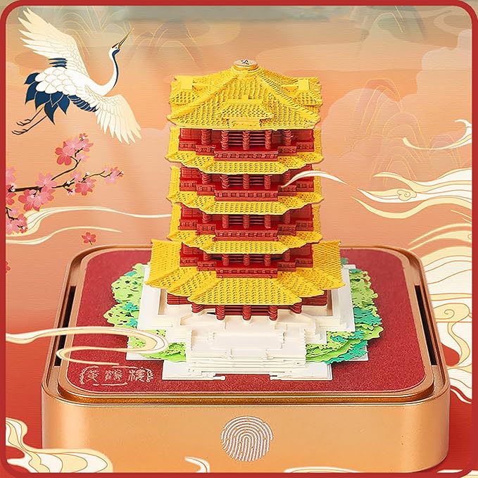 3D Time Piece Calendar 2026 DIY Calendars Tear Away Carving Art 3D Memo Pad Calendar With LED Lights sculpture artsy pads calendar notepad for Desktop Decor-Yellow Crane Tower