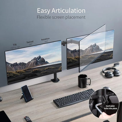 VIVO Dual Monitor Desk Mount, Holds 2 Computer Screens up to 30 inches and 22lbs Each, Heavy Duty Fully Adjustable Steel Stand with C-Clamp and Grommet, Black, STAND-V002