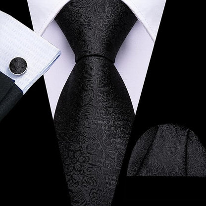 Barry.Wang Tie Sets for Men Silk Solid Necktie Stain Ties Handkerchief Pocket Square Cufflinks Wedding Business Dyed