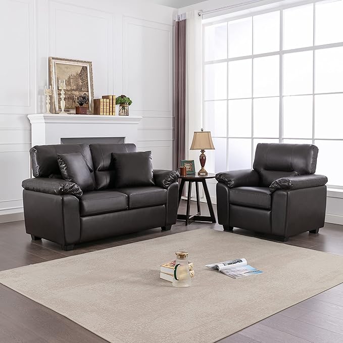 Morden Fort Faux Leather loveseat and Chair Set, Modern Luxury and Comfy Furniture Sleeper Couches Accent Chair for Living Room, Apartment, Office, Lounge Room, Bedroom