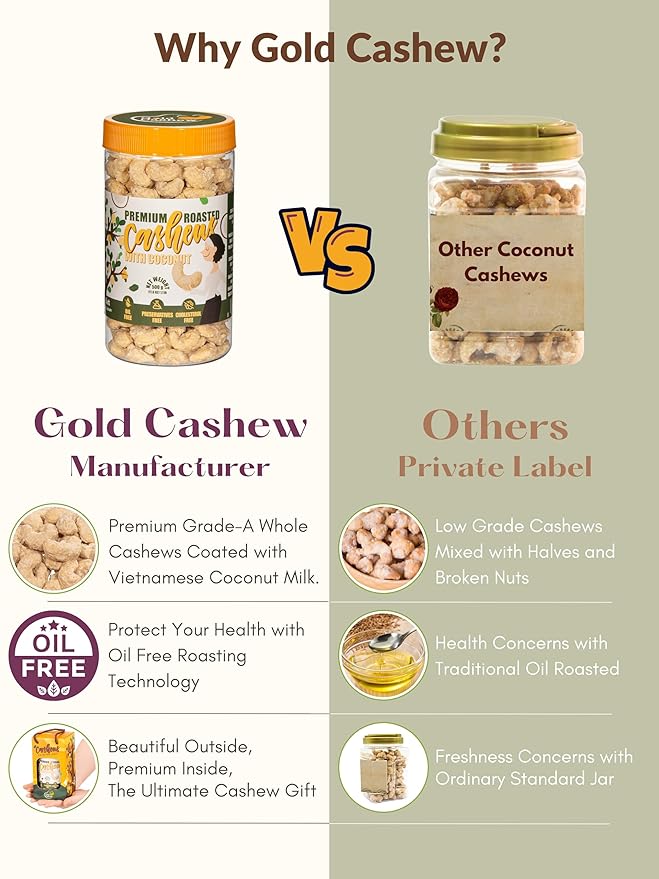 Gold Cashew Coconut Cashews - Snacks for Adults, Whole Nuts (No Mixed), Oil-Free, Healthy Foods, Natural flavor, Promote Healthy digestion, Great for On The Go Snacking, 17.64 oz (Pack of 1)