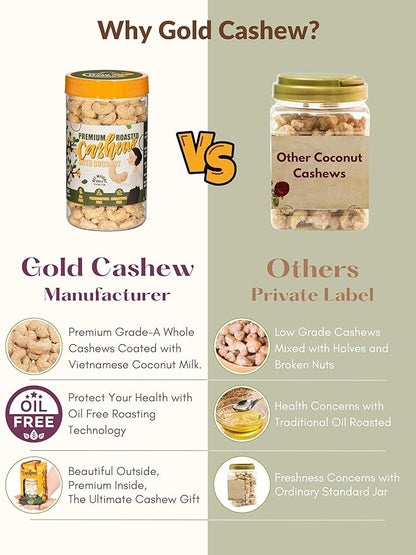 Gold Cashew Coconut Cashews - Snacks for Adults, Whole Nuts (No Mixed), Oil-Free, Healthy Foods, Natural flavor, Promote Healthy digestion, Great for On The Go Snacking, 17.64 oz (Pack of 1)