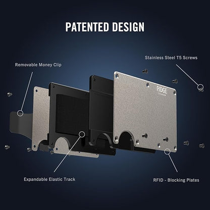 The Ridge Wallet - Slim Minimalist Compact Wallet and Card Holder| RFID Protected Front Pocket Wallets | Integrated Money Clip | Stonewashed Titanium