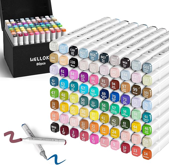 Alcohol Markers,80 Colors Dual Tip Permanent Art Markers for Adults Coloring Illustrations Sketch,Christmas gift,Alcohol Based Marker with Case,for Book Painting Card Making