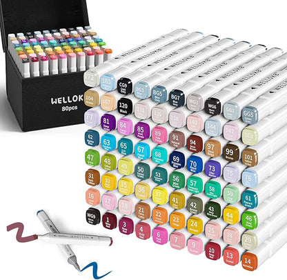 Alcohol Markers,80 Colors Dual Tip Permanent Art Markers for Adults Coloring Illustrations Sketch,Christmas gift,Alcohol Based Marker with Case,for Book Painting Card Making