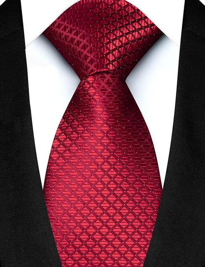 JEMYGINS Mens Solid Color Plaid Tie and Lapel Pin Necktie Pocket Square and Tie Clip with Sets for Business Casual 4PCS